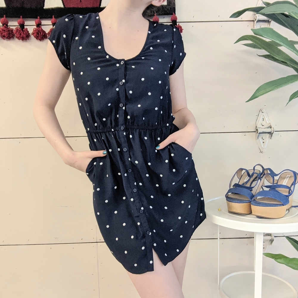 Urban Outfitters Blue&White Polka Dot Dress POCKET
